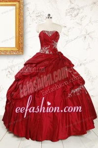 Wine Red Appliques Sweetheart 2015 Quinceanera Dress 